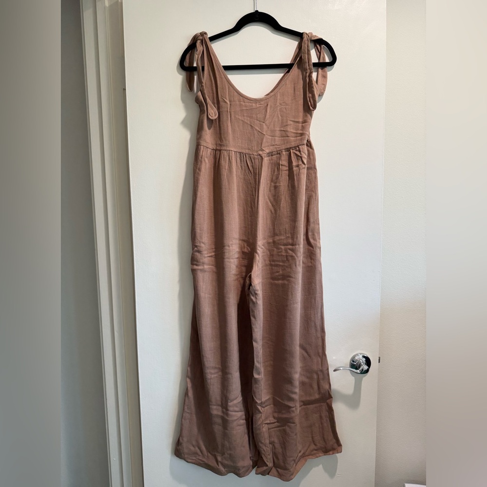 AYLA LINEN JUMPSUIT - MOCHA